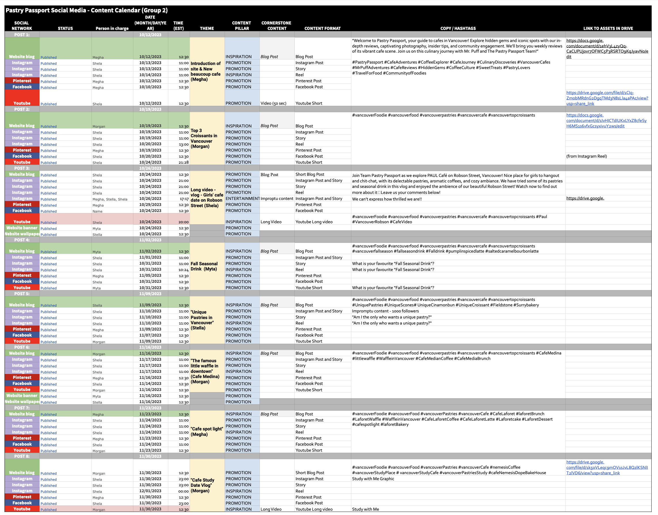 content calendar